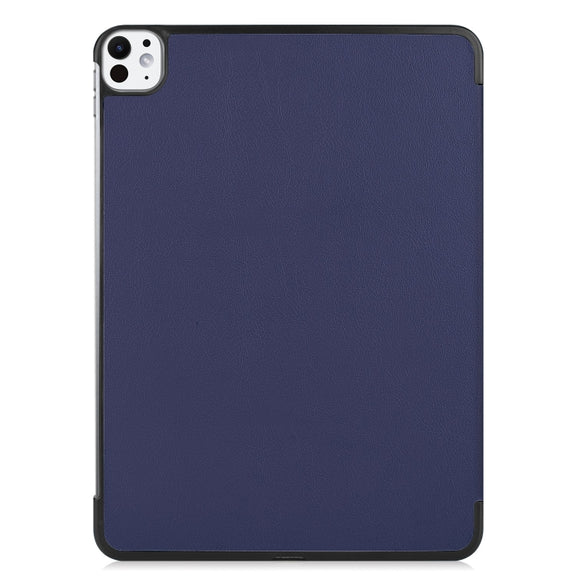 For iPad Pro 11 2024 Custer Pure Color 3-Fold Holder Smart Leather Tablet Case(Blue)