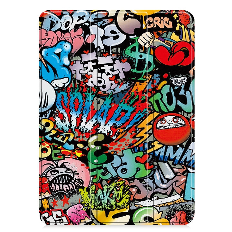 For iPad Pro 13 2024 Custer Painted 3-Fold Holder Smart Leather Tablet Case(Graffiti)