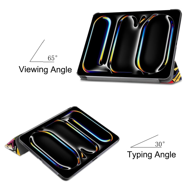 For iPad Pro 13 2024 Custer Painted 3-Fold Holder Smart Leather Tablet Case(Graffiti)