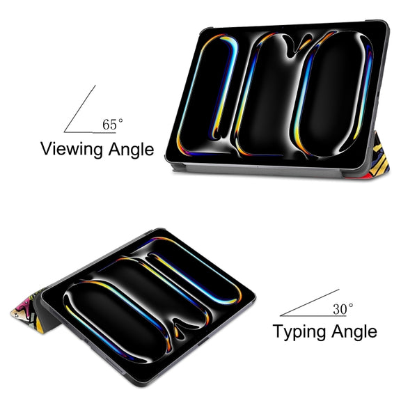 For iPad Pro 13 2024 Custer Painted 3-Fold Holder Smart Leather Tablet Case(Graffiti)