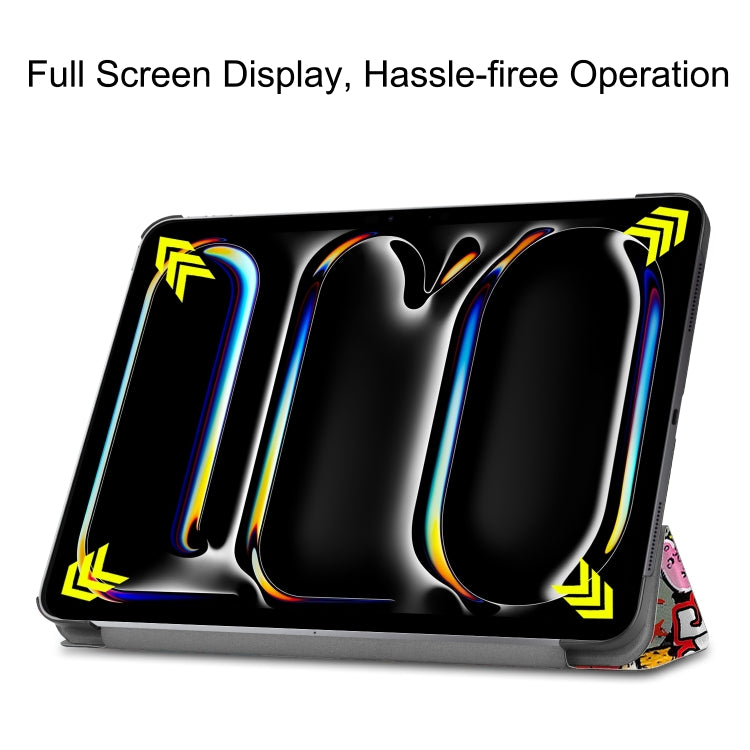For iPad Pro 13 2024 Custer Painted 3-Fold Holder Smart Leather Tablet Case(Graffiti)