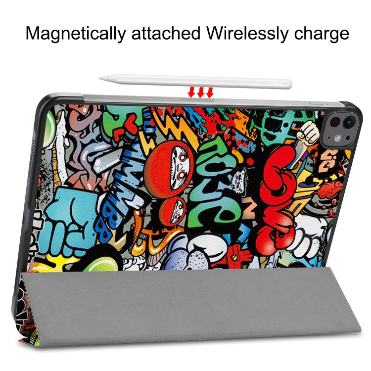 For iPad Pro 13 2024 Custer Painted 3-Fold Holder Smart Leather Tablet Case(Graffiti)