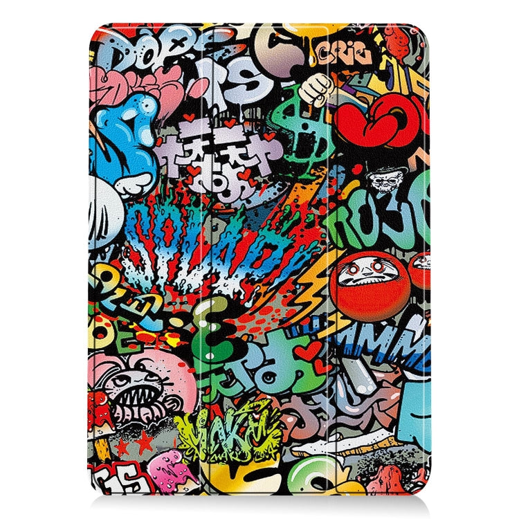 For iPad Air 13 2024 Custer Painted 3-Fold Holder Smart Leather Tablet Case(Graffiti)