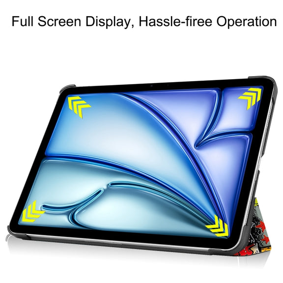 For iPad Air 13 2024 Custer Painted 3-Fold Holder Smart Leather Tablet Case(Graffiti)