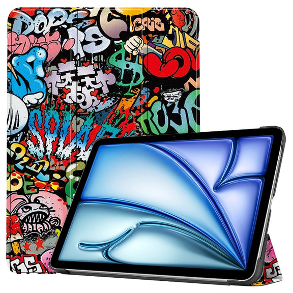For iPad Air 13 2024 Custer Painted 3-Fold Holder Smart Leather Tablet Case(Graffiti)
