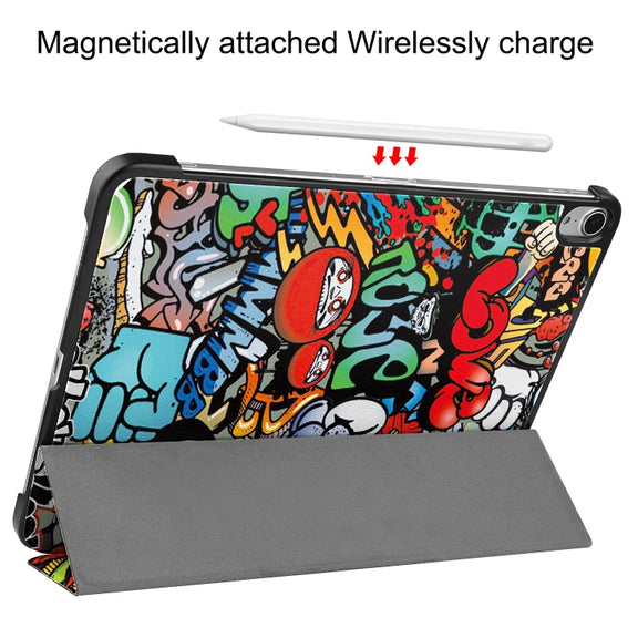 For iPad Air 13 2024 Custer Painted 3-Fold Holder Smart Leather Tablet Case(Graffiti)