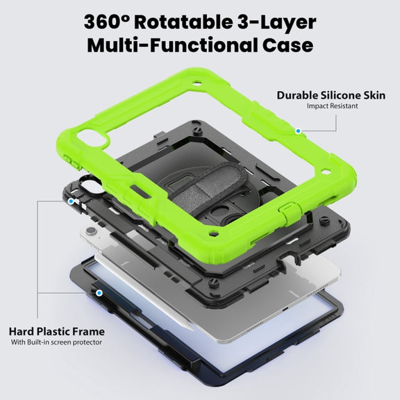 For iPad Air 11 2024 / Air 11 2025 Silicone Hybrid PC Tablet Protective Case(Black+Yellow Green)