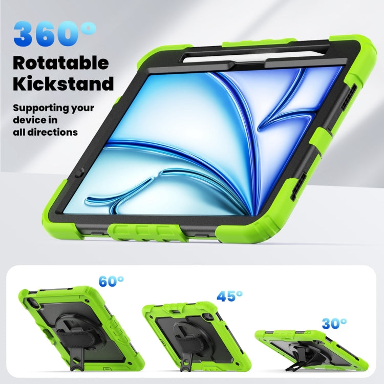 For iPad Air 11 2024 / Air 11 2025 Silicone Hybrid PC Tablet Protective Case(Black+Yellow Green)