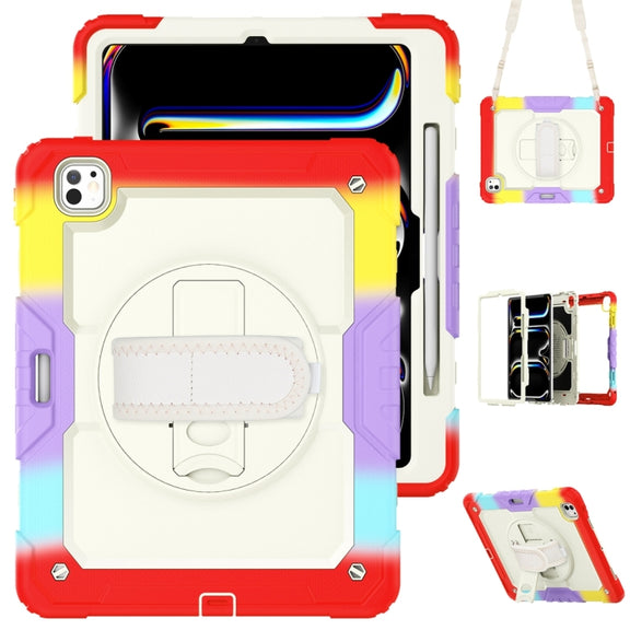 For iPad Pro 13 2024 Silicone Hybrid PC Tablet Protective Case(Rainbow Red)