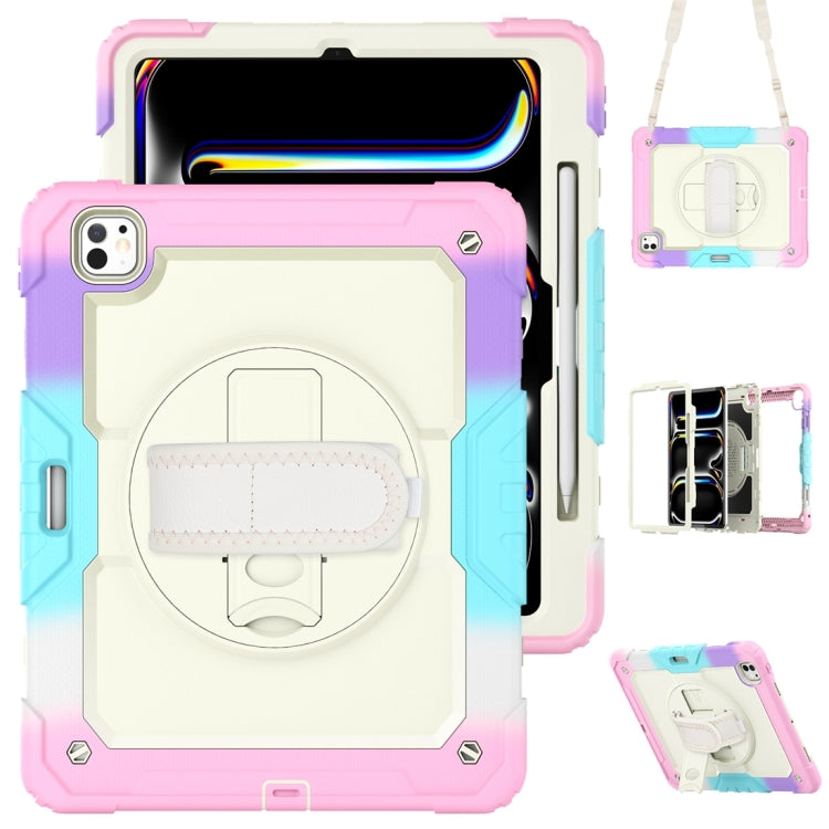 For iPad Pro 13 2024 Silicone Hybrid PC Tablet Protective Case(Rainbow Pink)