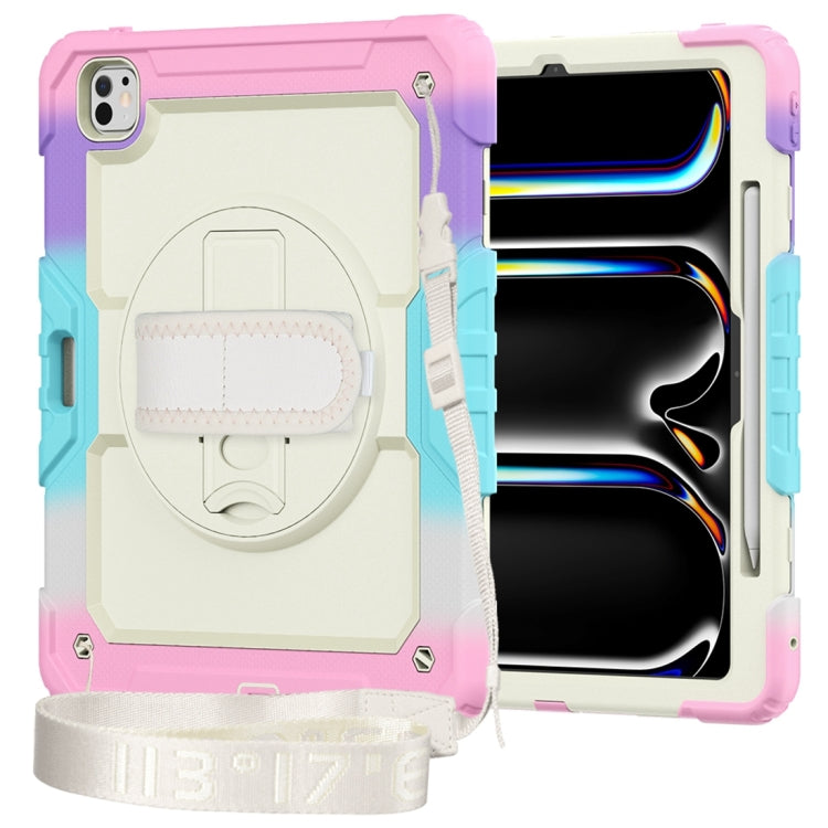 For iPad Pro 13 2024 Silicone Hybrid PC Tablet Protective Case(Rainbow Pink)