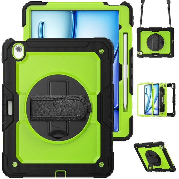 For iPad Air 13 2024 / Air 13 2025 Silicone Hybrid PC Tablet Protective Case(Yellow Green+Black)