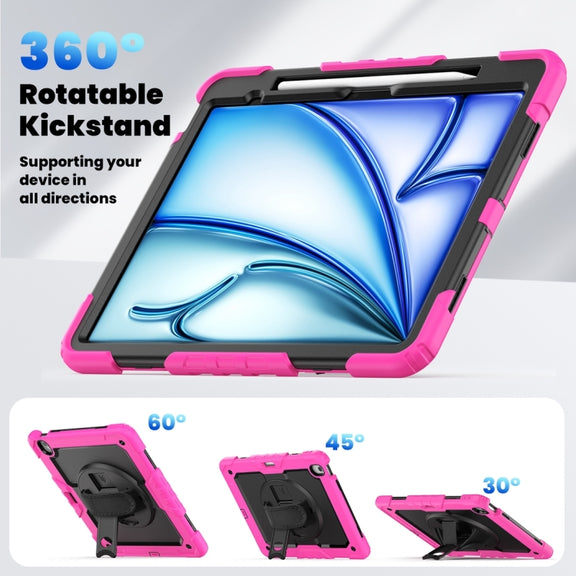 For iPad Air 13 2024 / Air 13 2025 Silicone Hybrid PC Tablet Protective Case(Black+Rose Red)
