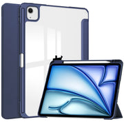 For iPad Air 13 2025 / 2024 Pure Color 3-fold Clear TPU Smart Leather Tablet Case(Dark Blue)
