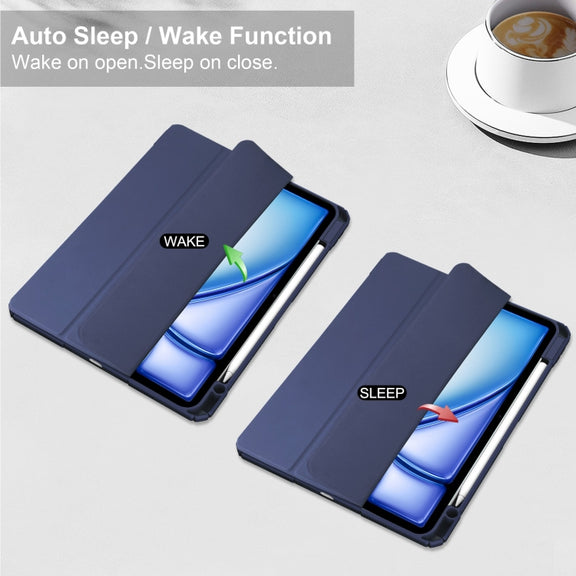 For iPad Air 13 2025 / 2024 Pure Color 3-fold Clear TPU Smart Leather Tablet Case(Dark Blue)