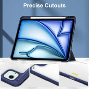 For iPad Air 13 2025 / 2024 Pure Color 3-fold Clear TPU Smart Leather Tablet Case(Dark Blue)