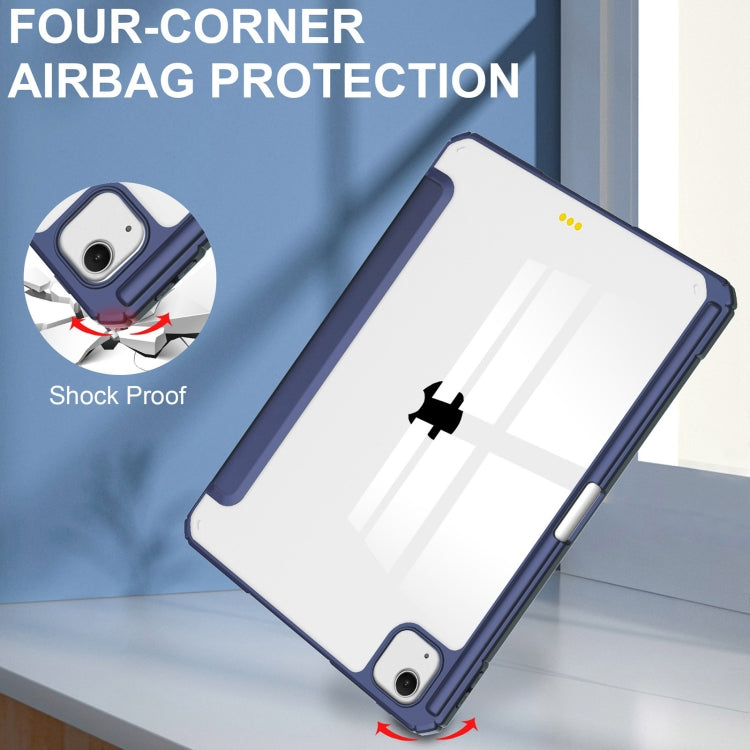 For iPad Air 13 2025 / 2024 Pure Color 3-fold Clear TPU Smart Leather Tablet Case(Dark Blue)