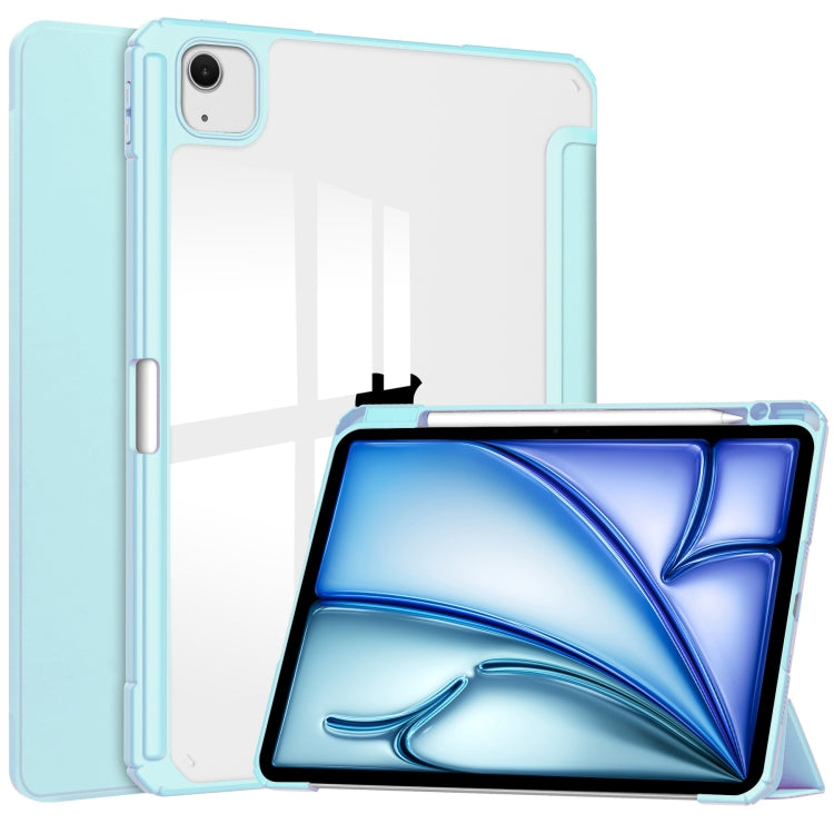 For iPad Air 13 2024 Pure Color 3-fold Clear TPU Smart Leather Tablet Case(Sky Blue)