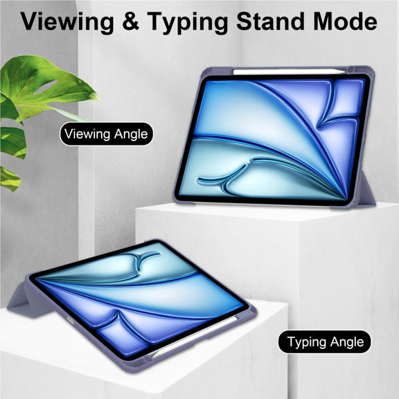 For iPad Air 13 2025 / 2024 Pure Color 3-fold Clear TPU Smart Leather Tablet Case(Lavender)