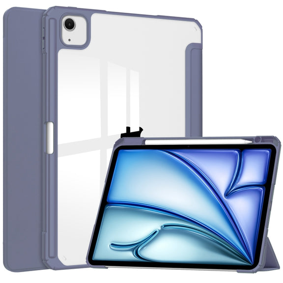 For iPad Air 13 2025 / 2024 Pure Color 3-fold Clear TPU Smart Leather Tablet Case(Lavender)