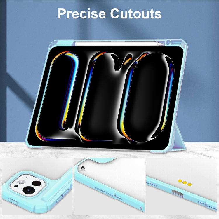 For iPad Pro 11 2024 Pure Color 3-fold Clear TPU Smart Leather Tablet Case(Sky Blue)