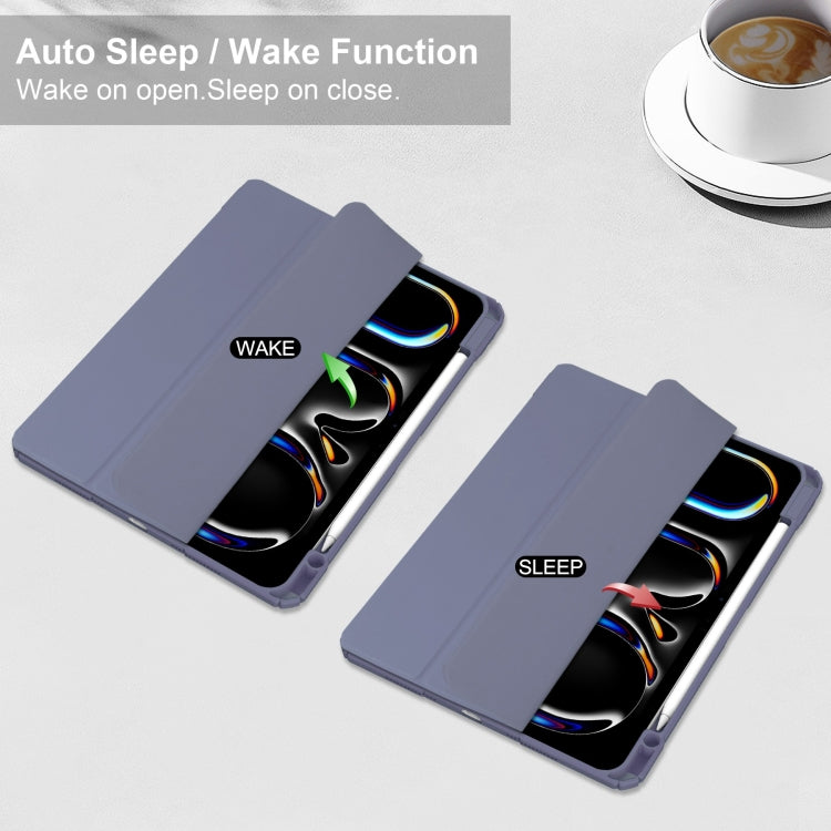 For iPad Pro 11 2024 Pure Color 3-fold Clear TPU Smart Leather Tablet Case(Lavender)