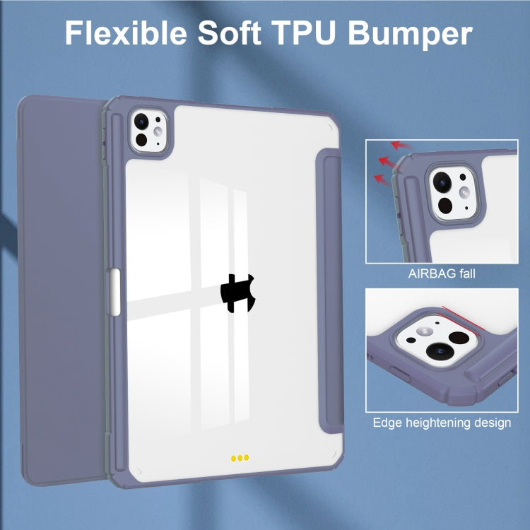 For iPad Pro 11 2024 Pure Color 3-fold Clear TPU Smart Leather Tablet Case(Lavender)