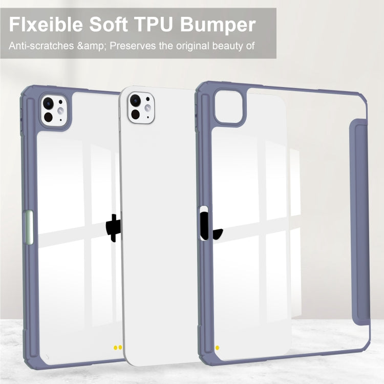 For iPad Pro 11 2024 Pure Color 3-fold Clear TPU Smart Leather Tablet Case(Lavender)