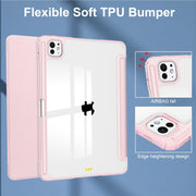 For iPad Pro 11 2024 Pure Color 3-fold Clear TPU Smart Leather Tablet Case(Pink)