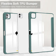 For iPad Pro 13 2024 Pure Color 3-fold Clear TPU Smart Leather Tablet Case(Dark Green)