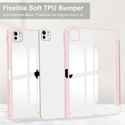 For iPad Pro 13 2024 Pure Color 3-fold Clear TPU Smart Leather Tablet Case(Pink)