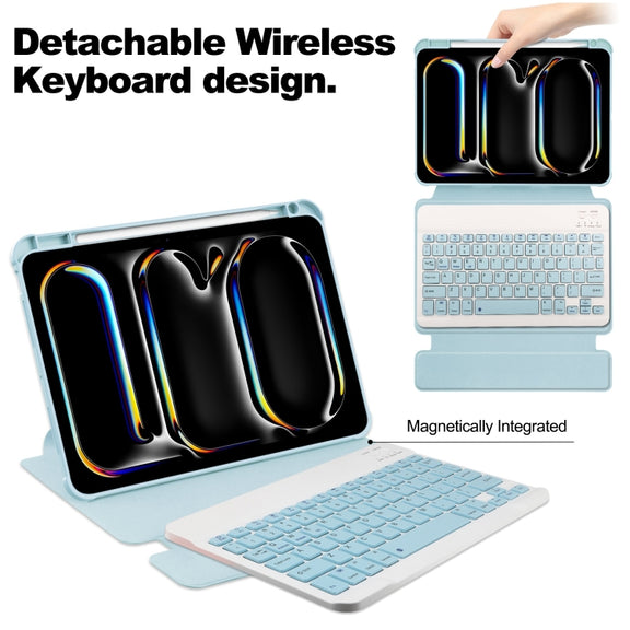 For iPad Pro 11 2024 Transparent Rotation Smart Leather Tablet Case with Keyboard(Sky Blue)