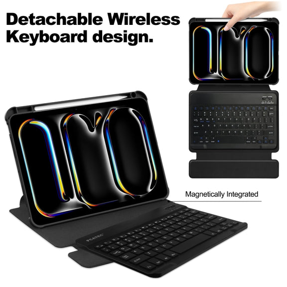 For iPad Pro 13 2024 Transparent Rotation Smart Leather Tablet Case with Keyboard(Black)