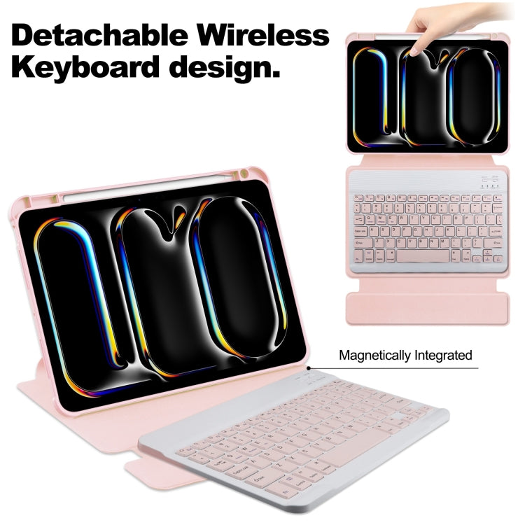 For iPad Pro 13 2024 Transparent Rotation Smart Leather Tablet Case with Keyboard(Pink)