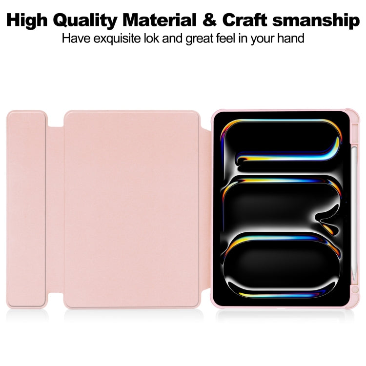 For iPad Pro 13 2024 Transparent Rotation Smart Leather Tablet Case with Keyboard(Pink)