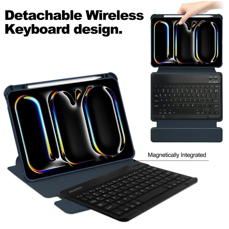 For iPad Pro 13 2024 Transparent Rotation Smart Leather Tablet Case with Keyboard(Dark Blue)