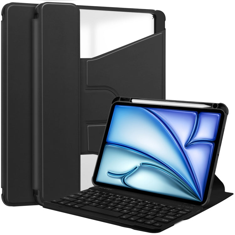 For iPad Air 13 2025 / 2024 Transparent Rotation Smart Leather Tablet Case with Keyboard(Black)
