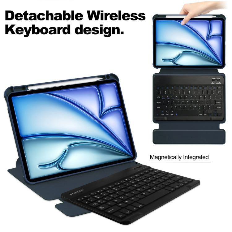 For iPad Air 13 2024 Transparent Rotation Smart Leather Tablet Case with Keyboard(Dark Blue)
