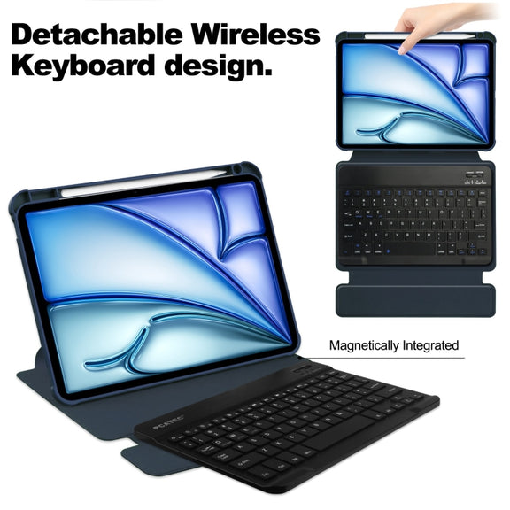 For iPad Air 13 2024 Transparent Rotation Smart Leather Tablet Case with Keyboard(Dark Blue)