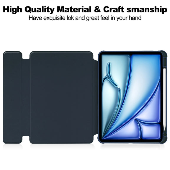 For iPad Air 13 2024 Transparent Rotation Smart Leather Tablet Case with Keyboard(Dark Blue)