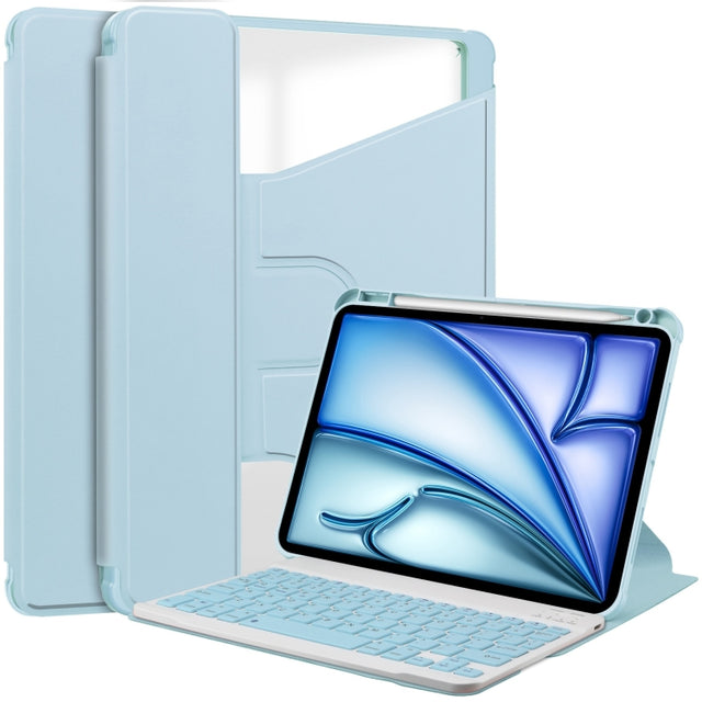 For iPad Air 11 2025 / 2024 Transparent Rotation Smart Leather Tablet Case with Keyboard(Sky Blue)