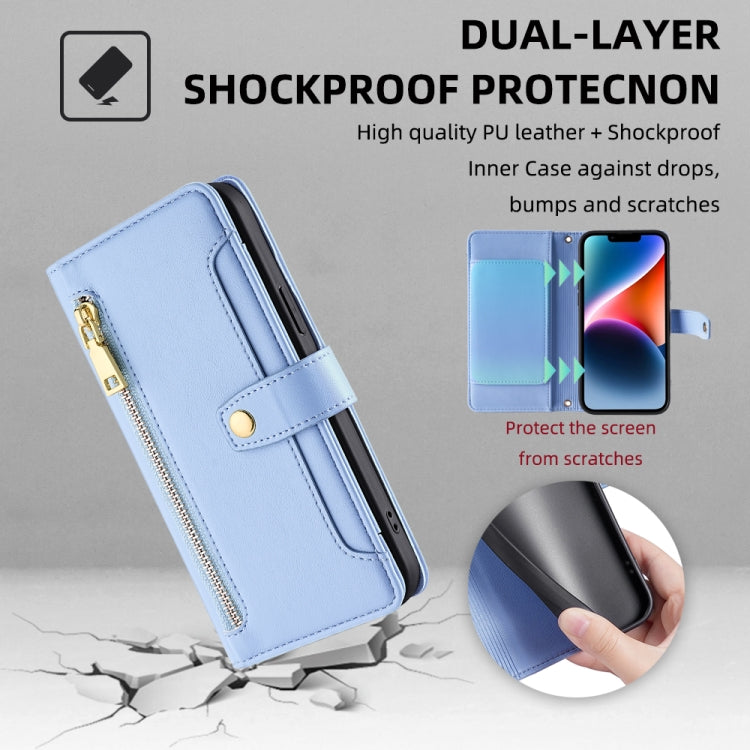 For Google Pixel 8a Sheep Texture Cross-body Zipper Wallet Leather Phone Case(Blue)