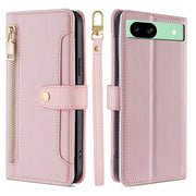 For Google Pixel 8a Sheep Texture Cross-body Zipper Wallet Leather Phone Case(Pink)