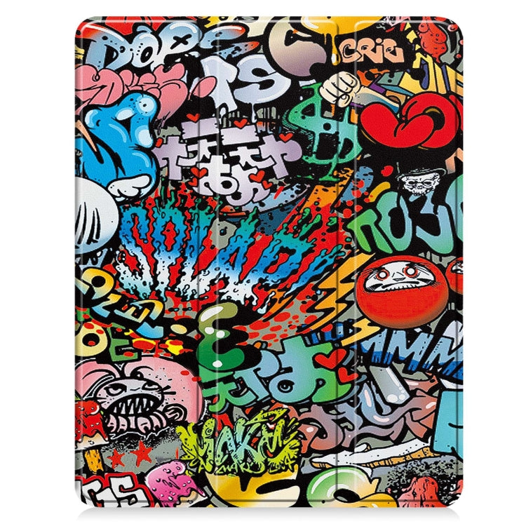 For iPad Pro 13 2024 Custer Painted 3-Fold Holder Smart Leather Tablet Case with Pen Tray(Graffiti)