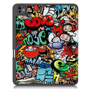 For iPad Pro 13 2024 Custer Painted 3-Fold Holder Smart Leather Tablet Case with Pen Tray(Graffiti)