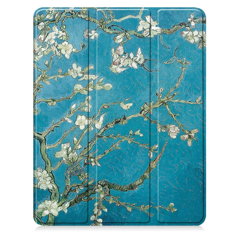 For iPad Pro 13 2024 Custer Painted 3-Fold Holder Smart Leather Tablet Case with Pen Tray(Apricot Flower)