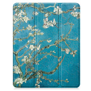 For iPad Pro 13 2024 Custer Painted 3-Fold Holder Smart Leather Tablet Case with Pen Tray(Apricot Flower)