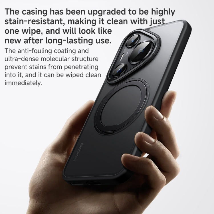 For Huawei Pura 70 Frosted 360 Rotating Holder Magnetic Full Coverage Shockproof Phone Case(Black)