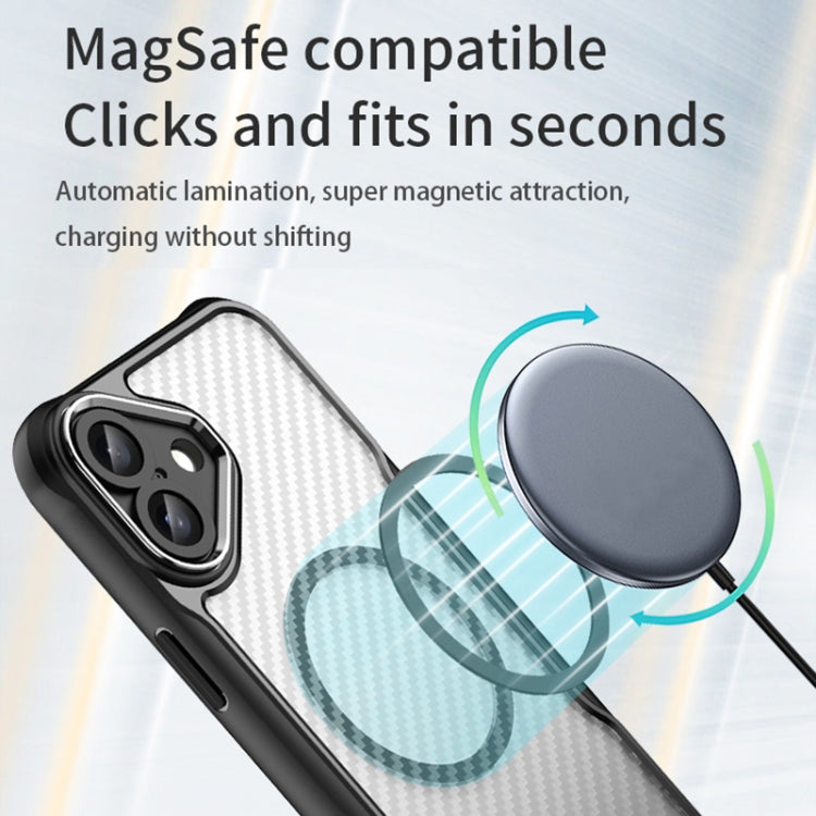 For iPhone 16 Carbon Fiber Texture MagSafe Translucent Phone Case(Blue)