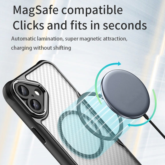 For iPhone 16 Carbon Fiber Texture MagSafe Translucent Phone Case(Blue)